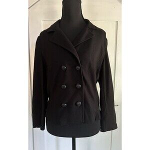 CAbi Cropped Double Breasted Blazer Black Knit Colette Buttons Women’s Sz M